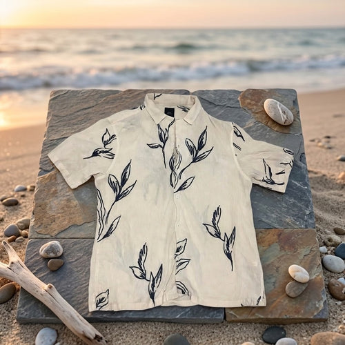 Camisa Hawaiana Beige Hojas - Verano Tarragona