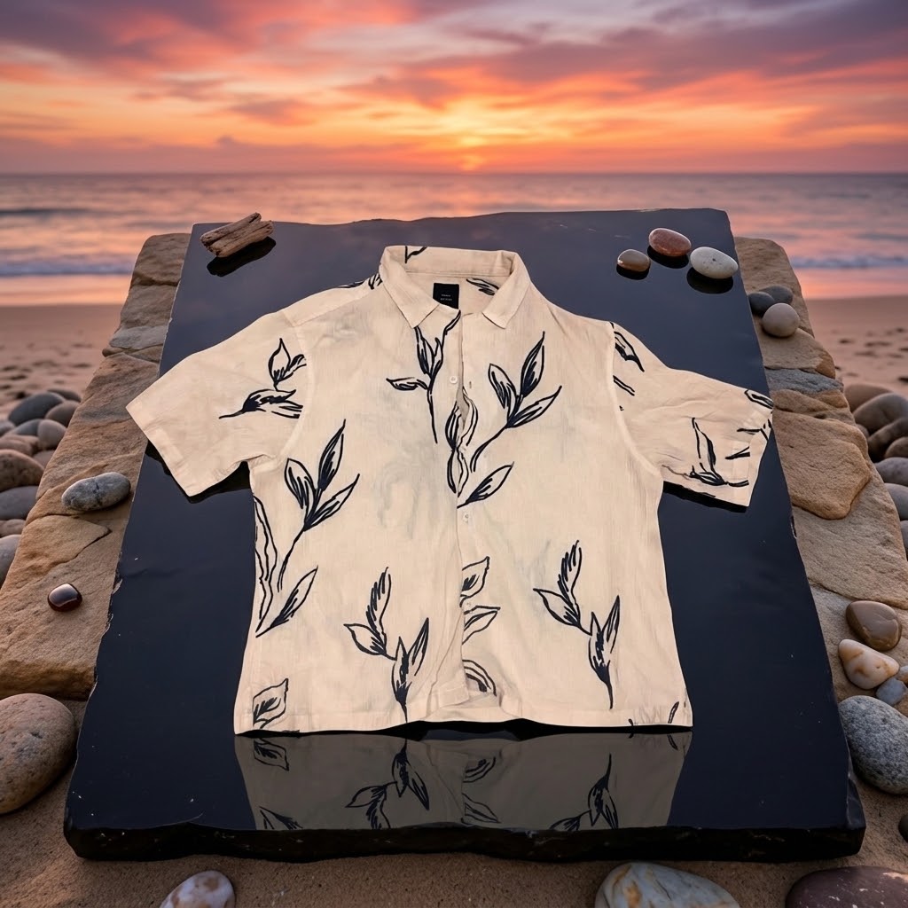 Camisa Hawaiana Beige Hojas - Verano Tarragona
